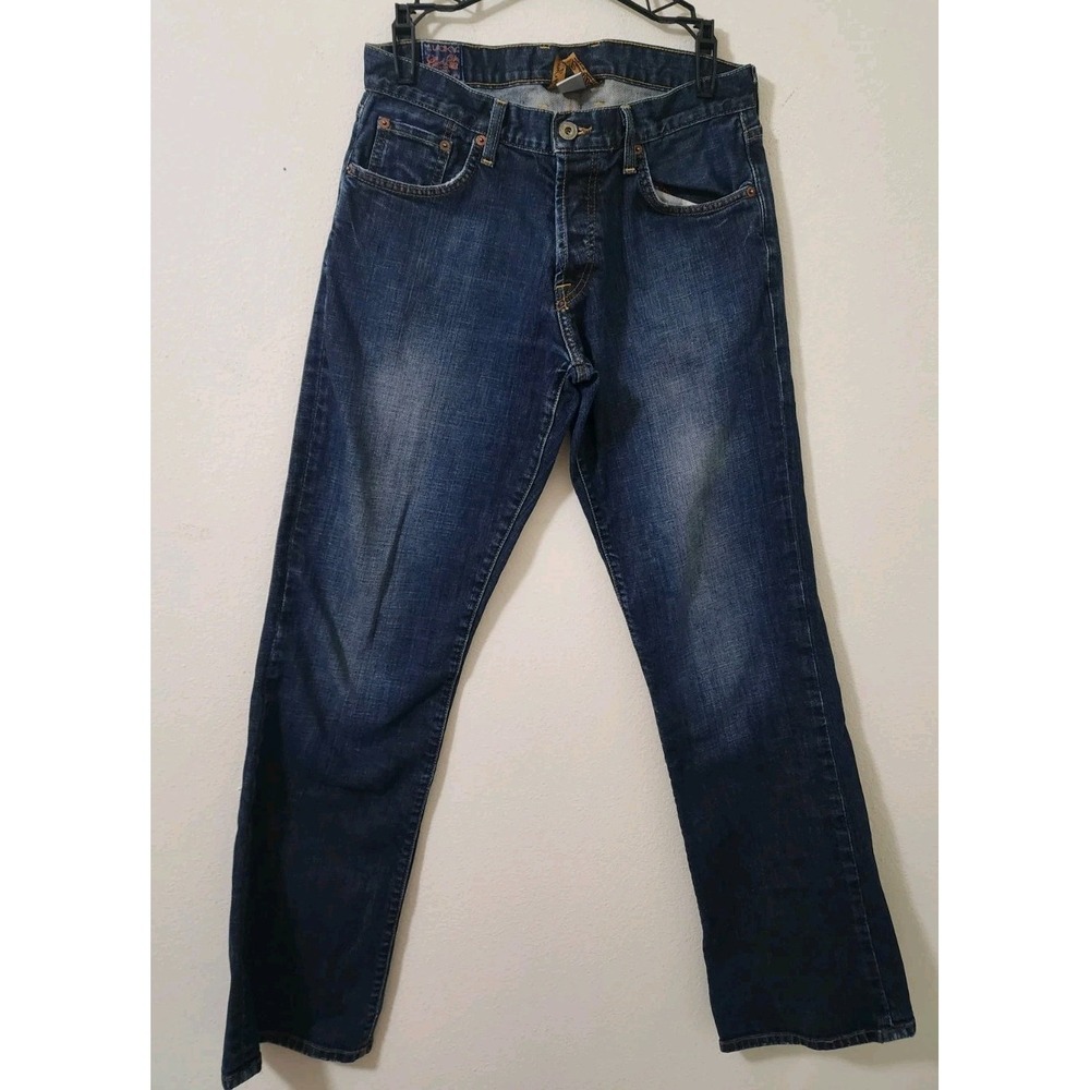 Lucky Brand Slim Bootleg Jeans Womens 30x31 Blue Faded Button Fly USA Raw Hem